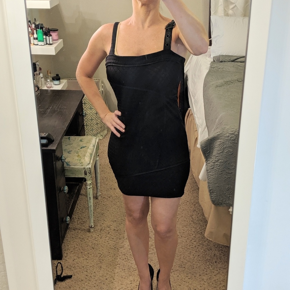 SALVAGE Little Black Dress With Leather Straps - Picture 5 of 8